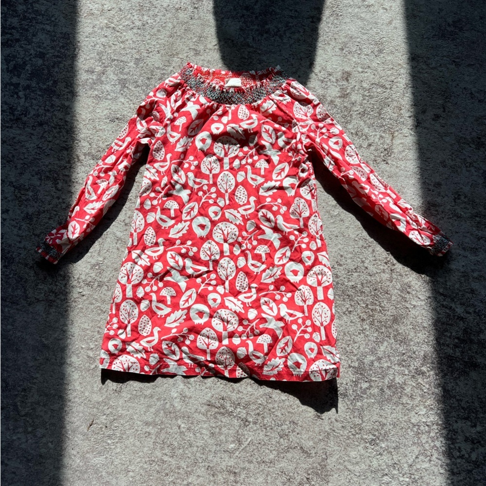 Mini Boden Bird Floral Botanical Long Sleeve Dress